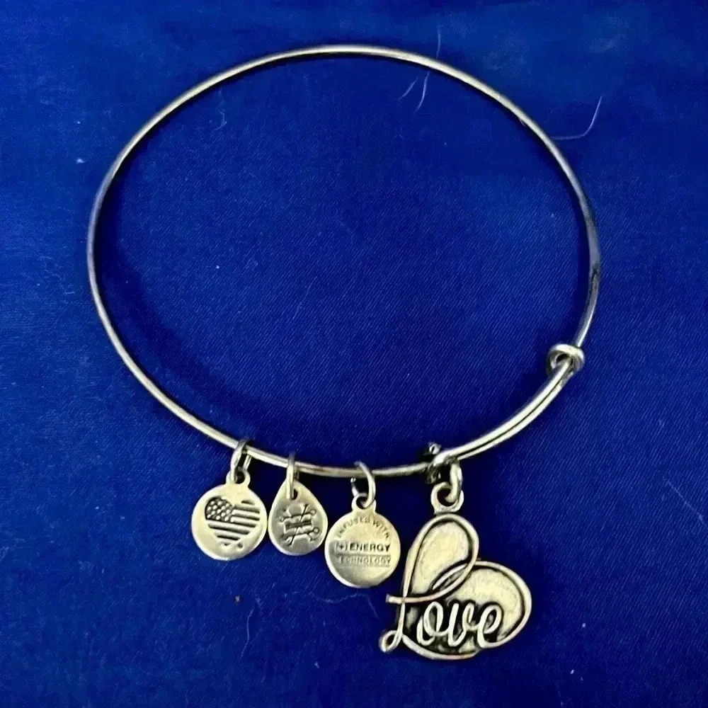 ALEX AND ANI Love Expandable Charm Bangle silver